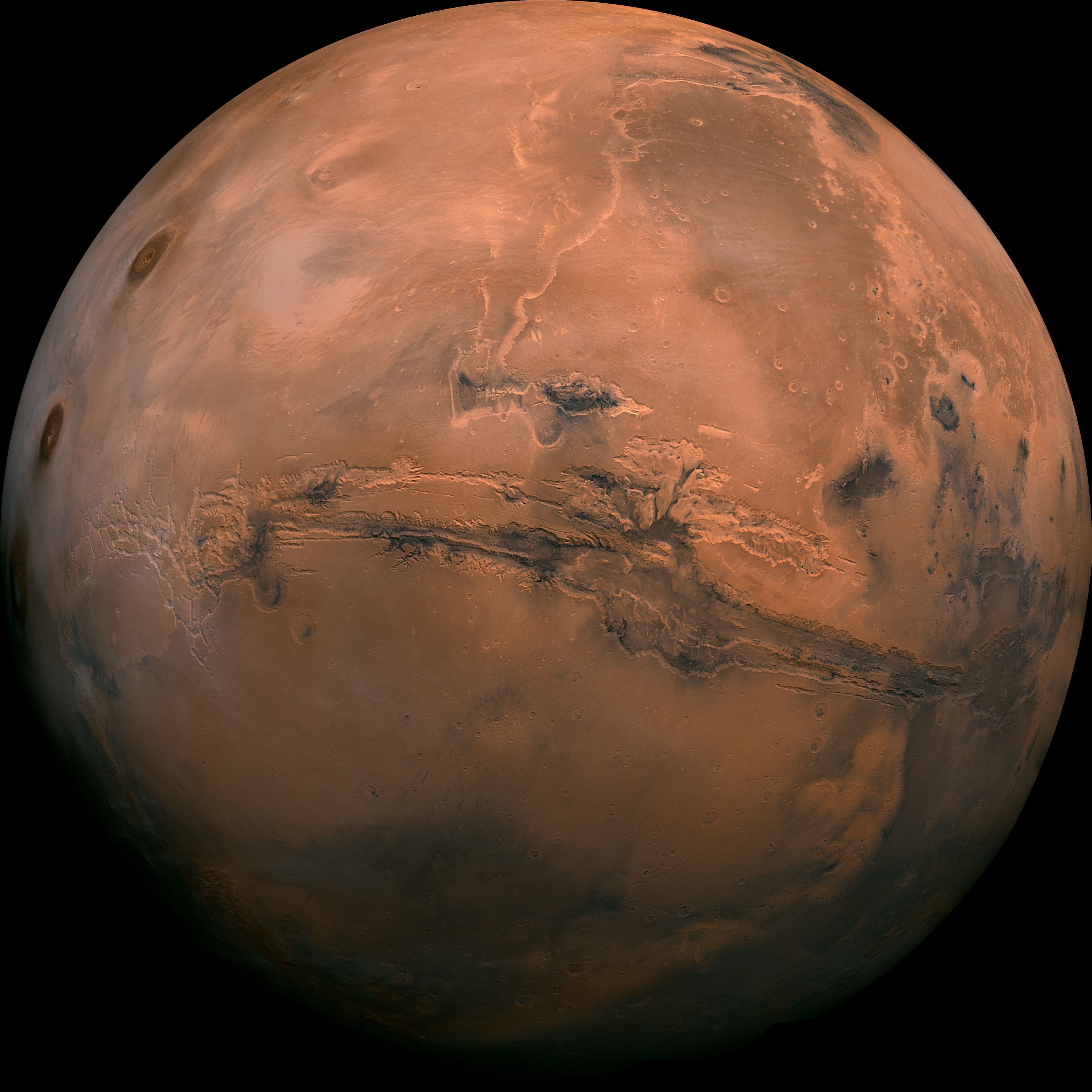 A global mosaic of Mars centered on Valles Marineris
